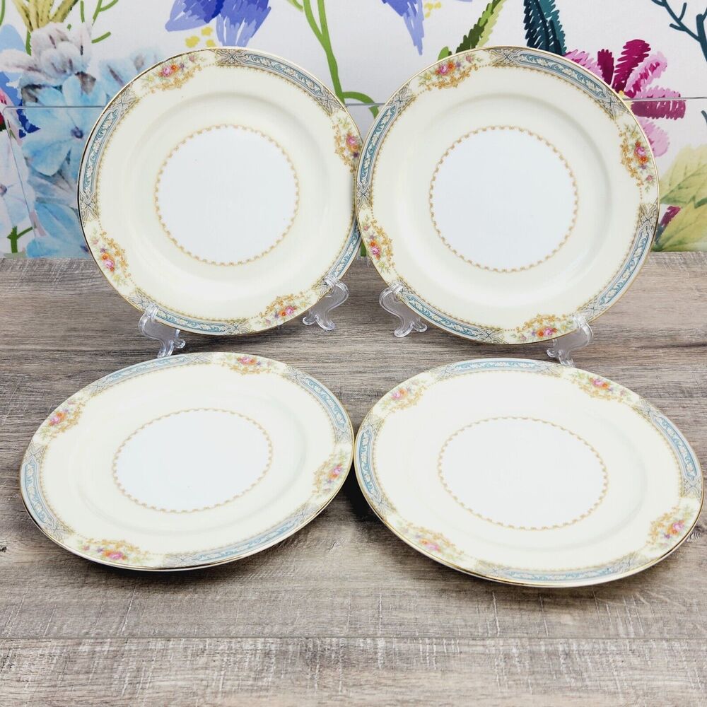 Noritake Rose China Annette 7 3/4" Salad Dessert Plates Lot of 4 Vintage